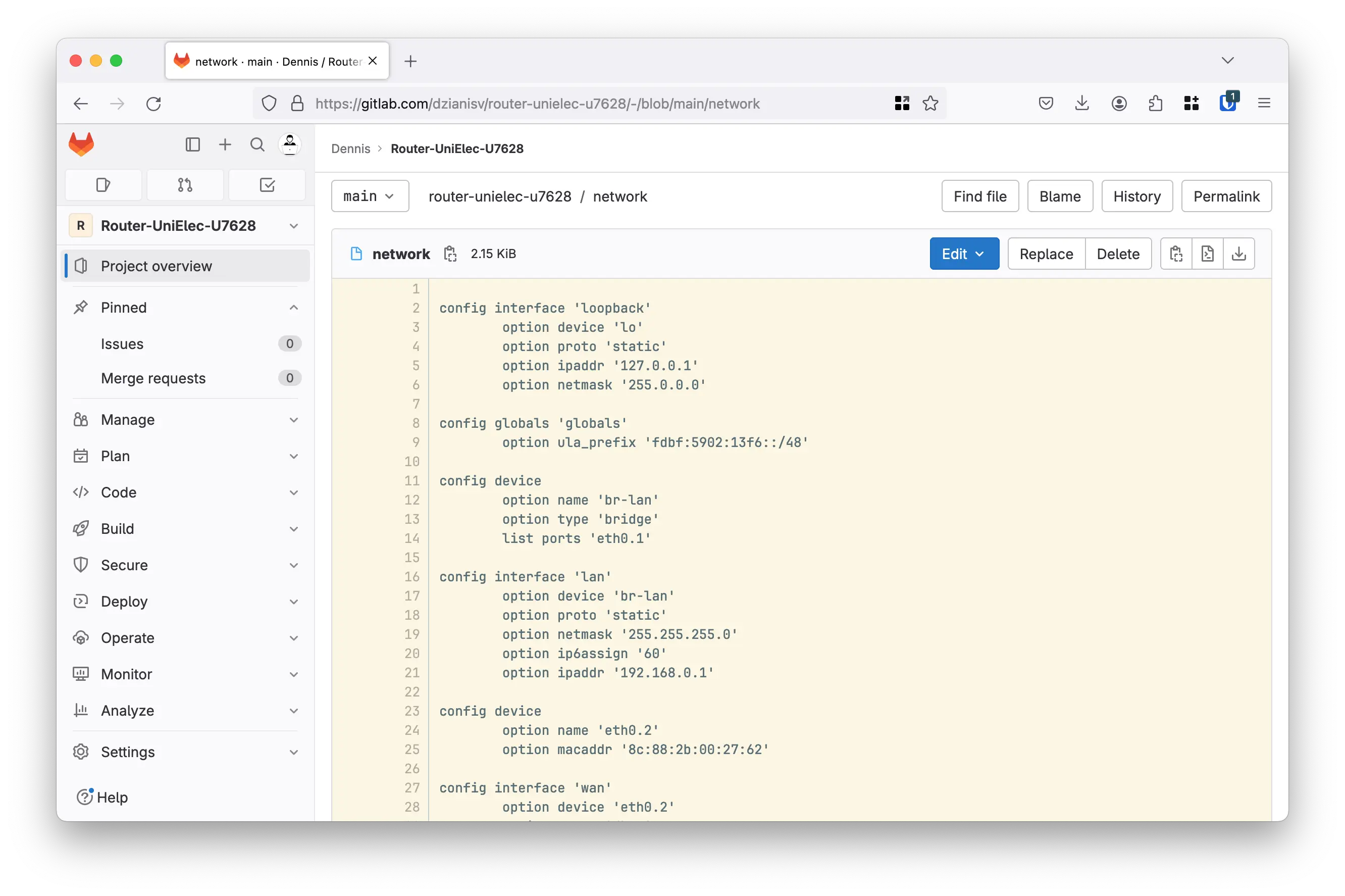 Editing Configuration on GitLab