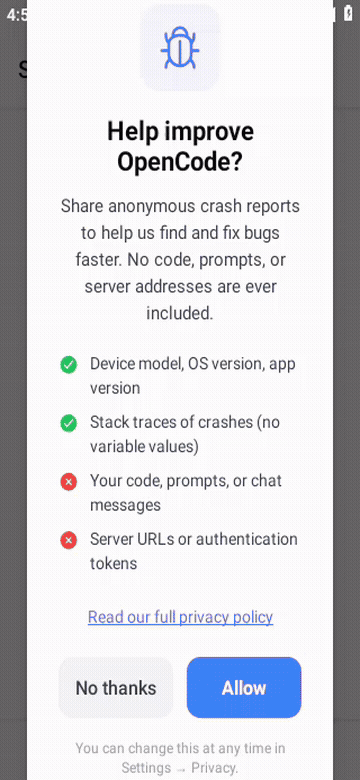 OpenCode Mobile demo: connect to opencode serve, start a session, stream AI responses