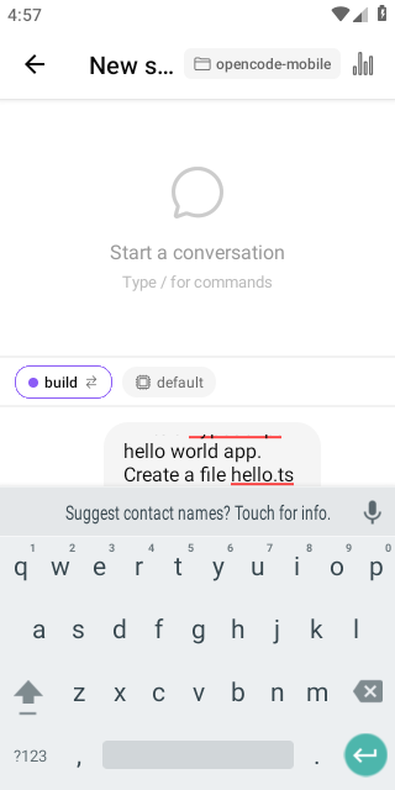OpenCode Mobile: AI agent running tool calls — reading and writing files