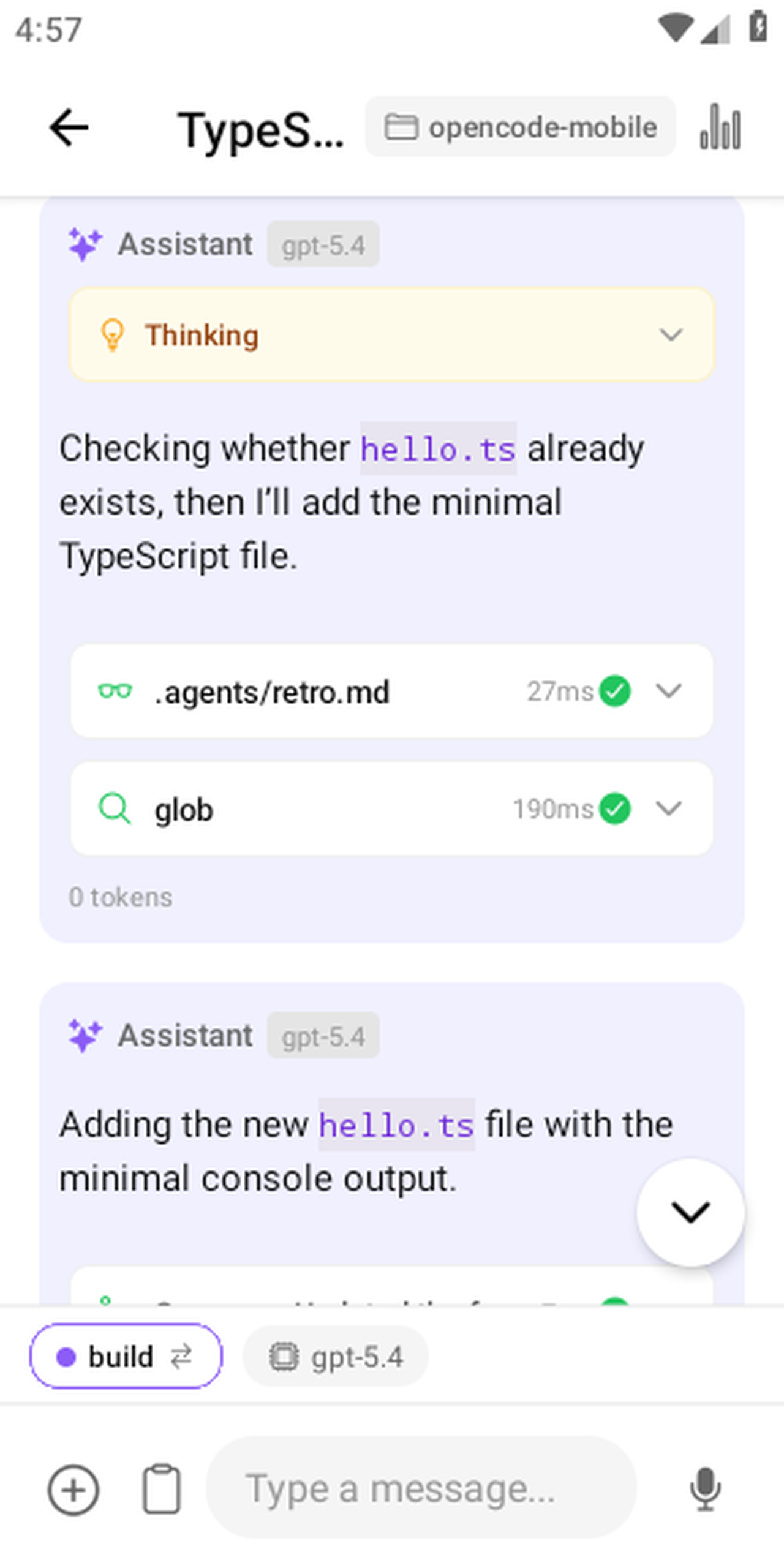 OpenCode Mobile: AI agent writing TypeScript files to disk